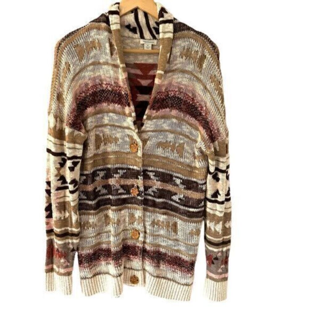 Sundance Womens Aztec Print Cotton Viscose Long Button Up V Neck Cardigan Size M